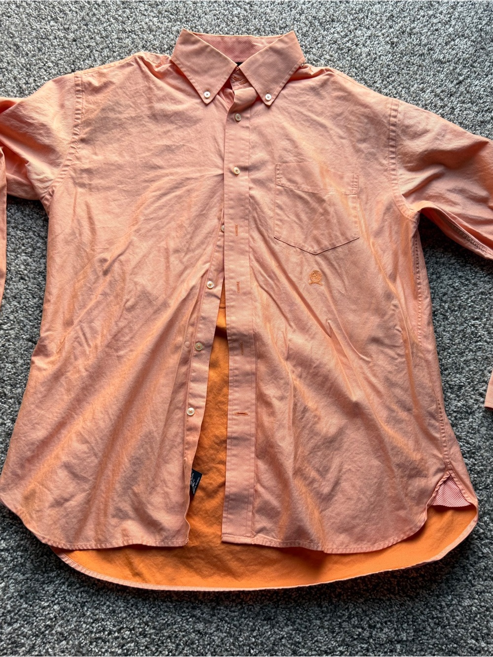 Tommy Hilfiger orange & pink checkered button-up shirt in size L
